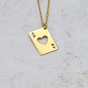 Herz Ass Halskette, Zierlicher Gold Herz Ace Anhänger, 14K Gold Poker Karte Schmuck, Kasino Karte Halskette, Glücksbringer Geschenk