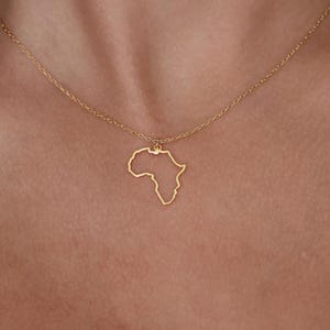 Collier Afrique en or 14 carats, pendentif carte africaine, bijoux carte de l'Afrique, cadeau de voyage, breloque Afrique en argent 925, cadeau afrocentrique, bijoux ethniques