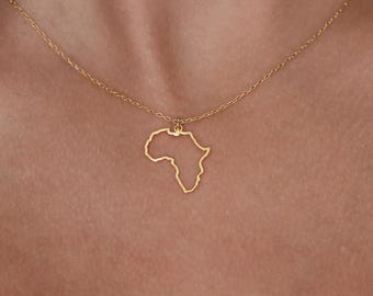 Collar con el mapa de África en oro de 14 quilates, regalo de joyería afrocéntrica