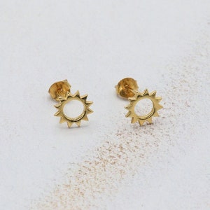 14K Gold Sun Earrings, Dainty Celestial Studs for Women, Tiny Gold Sun Earrings, Sun Stud Earrings, Celestial Charm Earrings, Summer Gift