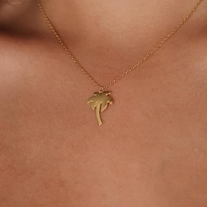 Gold Palm Tree Necklace, Minimalist Beach Jewelry, Tropical Pendant Gift, Summer Vacation Necklace, Ocean Inspired Necklace, Island Jewelry
