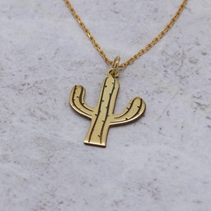 Gold Cactus Necklace, 14K Gold Desert Plant Pendant, Dainty Saguaro Cactus, Handmade South western Jewelry, Botanical Jewelry Gift