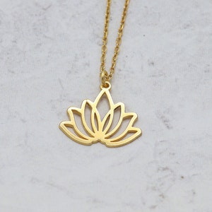 14K Solid Gold Lotus Necklace, Minimalist Yoga Jewelry for Everyday Wear, Dainty and Meaningful Jewelry, Solid Gold Lotus Flower Pendant