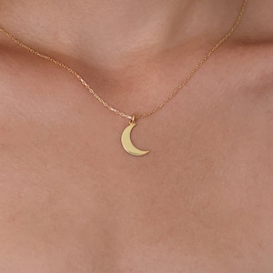 Gold Moon Necklace, 14K Gold Crescent Moon Pendant, Celestial Jewelry, Dainty Moon Charm, Astrology Gift, Celestial Necklace, Lunar Necklace