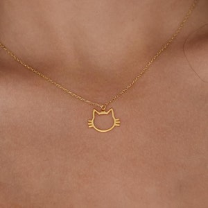Gold Cat Necklace, Dainty Cat Pendant, Minimalist Pet Lover Gift, Handmade Animal Cat Mom Jewelry, 14K Real Gold Cat Shaped Necklace