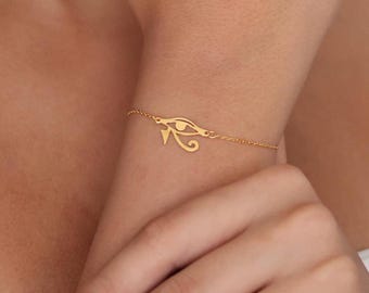 Silver Eye of Horus Bracelet, Symbolic Egyptian Protection Jewelry, Ancient Amulet for Good Luck, Spiritual Mystical Charm, Protective Gift