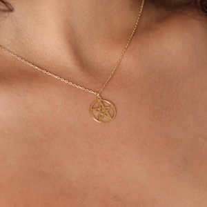 14K Gold Pentagram Necklace, Pentacle Charm Pendant, Real Gold Pentagram, Mystic Symbol Necklace, Occult Protection Gift, Tiny Goth Necklace