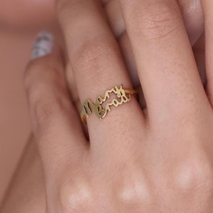 Anillo con dos nombres personalizado, anillo con nombre grabado en oro de 14 quilates, anillo con dos nombres, anillo con nombre grabado personalizado, anillo con nombre para parejas