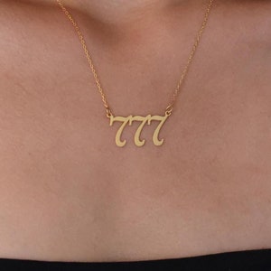 Gold Angel Number Necklace, 777 Angel Number Necklace in Gold, Lucky Jewelry, 222, 333, 444, 555, 666, 888, 999 Silver Number Necklace Gift