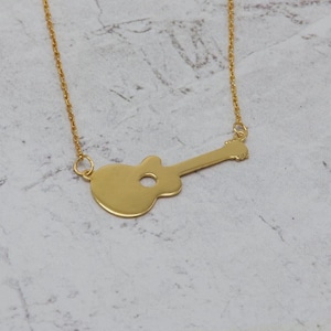 Gold Guitar Necklace, 14K Gold Dainty Music Pendant, Gift for Guitarists, Minimalist Music Lover Jewelry, Handmade Rock & Roll Necklace