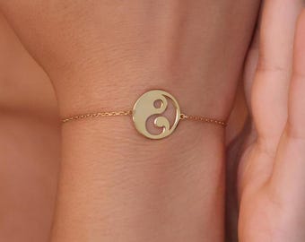 14K Gold Yin Yang Bracelet, Sterling Silver Harmony Jewelry