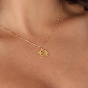 14K Gold Erde Halskette, Weltkarte Halskette, inspiriert Globe Anhänger für Abenteurer, zierliche Reise Schmuck für Frauen, Fernweh Halskette