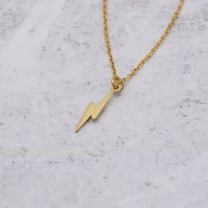 14K Gold Lightning Bolt Necklace, Lightning Bolt Choker, Thunderbolt Pendant, Lightning Bolt Charm Necklace