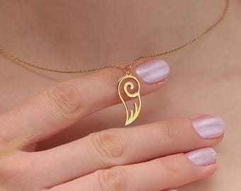 Collar de ala de ángel de oro de 14 quilates, delicado colgante de ángel guardián, regalo para ella