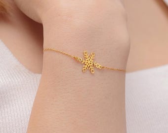 14K Gold Snowflake Bracelet, Handmade Winter Charm