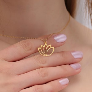 Gold Lotus Necklace, Dainty Flower Pendant, Minimalist Floral Jewelry, Handmade Medidation Charm, Elegant Spiritual Jewelry, Meaningful Gift