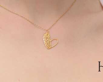 14K Solid Gold Heart Necklace, Handmade Minimalist Pendant