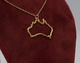 14K Gold Australia Map Necklace, Handmade Traveler Jewelry