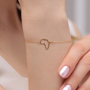 Bracelet africain en or 14 carats, breloque du continent délicat, bijoux carte africaine minimaliste, symbole culturel de l'Afrique en argent 925 carats, cadeau afrocentrique