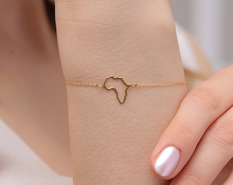 14K Gold Africa Bracelet, Dainty Continent Charm, Minimalist African Map Jewelry, 925K Silver Africa Cultural Symbol, Afrocentric Gift