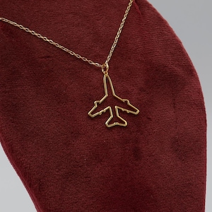 Gold Airplane Necklace, 14K Gold Travel Pendant, Handmade Jet Necklace, Minimalist Adventure Jewelry, Dainty Travel Charm, Gift for Pilot
