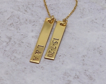 14K Solid Gold Custom Bar Necklace, Personalized Name Plate Pendant
