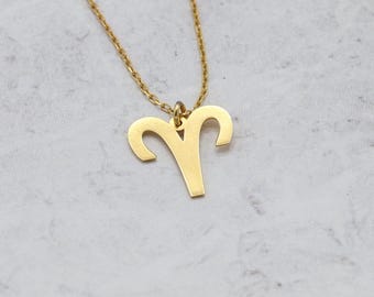 14K Gold Zodiac Sign Necklace, Horoscope Astrology Charm