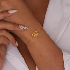 Celtic Triquetra Bracelet, Dainty Knot Bracelet, Minimalist Trinity Charm, Real Gold Celtic Gift, Viking Inspired Celtic Jewelry