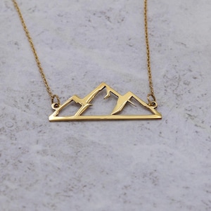 Silver Mountain Necklace, Dainty Mountain Pendant, Mountaineer Charm, Nature Necklace, Minimalist Winter Gift, 14K Solid Gold Snow Necklace