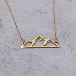 Gold Mountain Necklace, 14k Solid Gold Mountain Pendant, Dainty Mountain Jewelry, Mountaineer Necklace Gift, Nature Necklace, Winter Gift