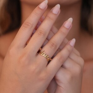 Gold Love Ring, Handmade Love Jewelry, Personalized Ring, Dainty Script Love Ring, Custom Minimalist Ring, Romantic Gift