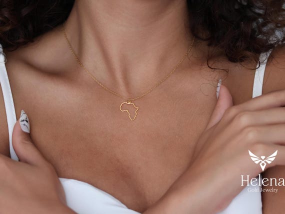 14K Gold Africa Map Necklace, Afrocentric Jewelry Gift