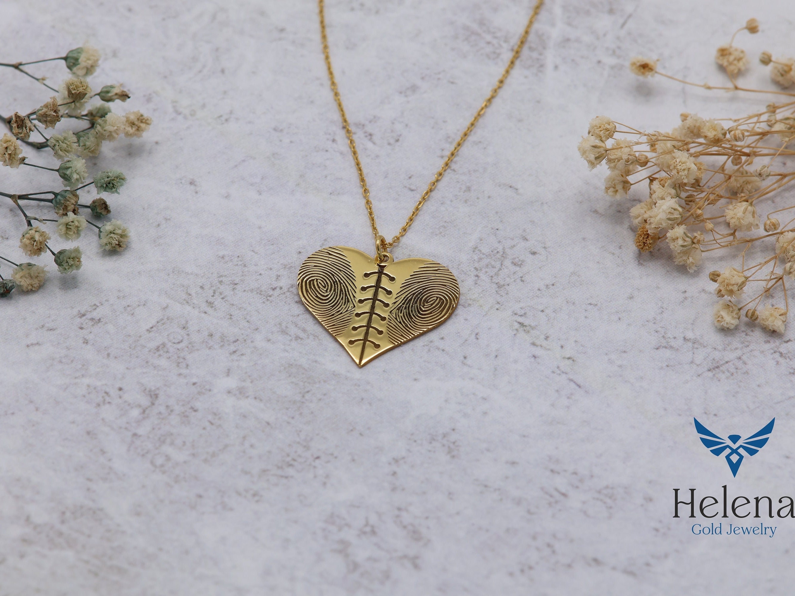 Gold Fingerprint Necklace, 14K Custom Engraved Memorial Jewelry, Heart Thumbprint Gift, Personalized Fingerprint Charm, For Couples Necklace
