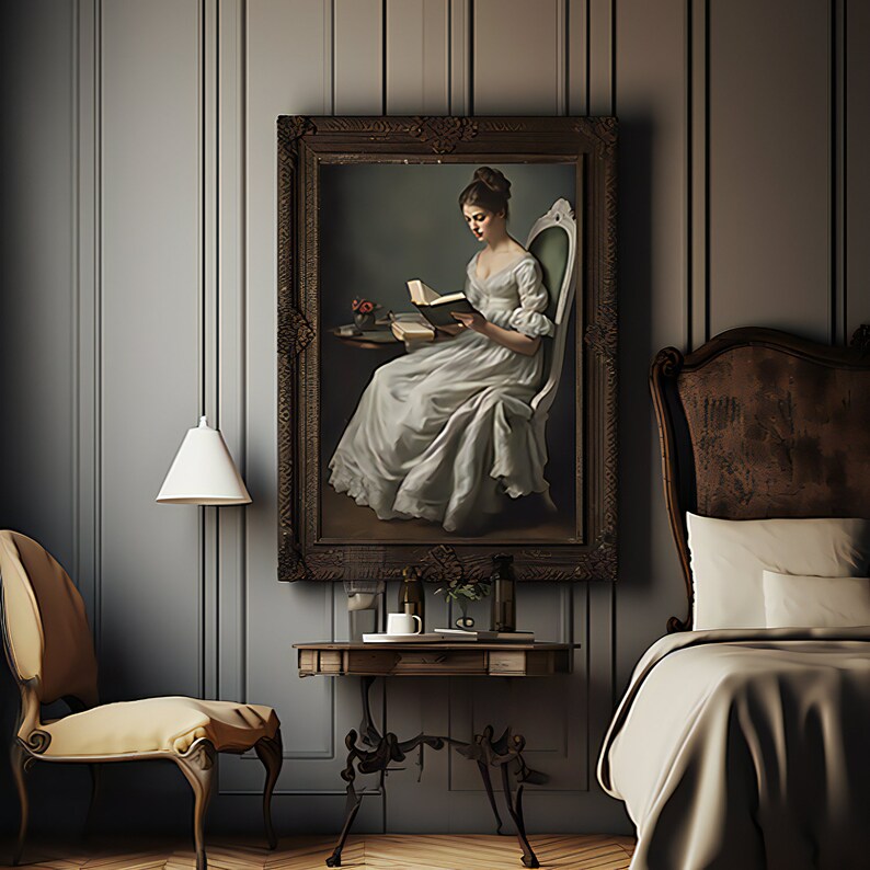 Antique Portrait Young Woman Reading | Vintage Print Bedroom Wall Art ...