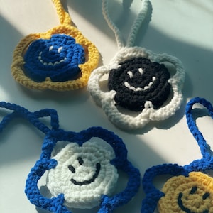 Pinterest-inspired Smiley Flower Crochet Bag Charm (Physical product)