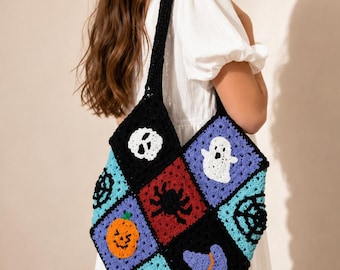 Crochet Halloween Tote Bag: Handmade Spooky Applique Purse