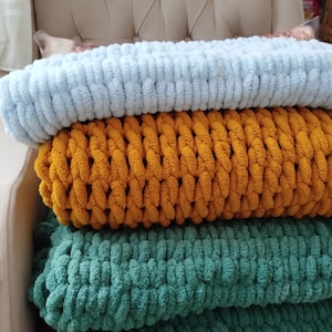 Handmade Chunky Knit Chenille Throw Blanket: Boho Home Decor