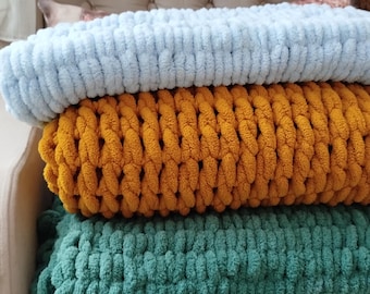 Handgemachte Grobstrick Chenille Decke: Boho Home Decor