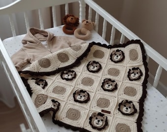 Handmade Crochet Lion Baby Blanket – Safari Nursery Decor