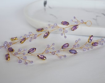 Lavender Crystal Hair Vine: Bridal Headpiece