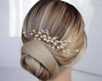 Wedding Hair Comb, Gold Hair Piece, Bridal Hairpiece, Pearl Hair Comb, Silver Headpiece, Gold Hair Vine, Rose Gold Bridal Hair Jewelry