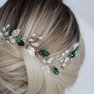 Emerald headpiece, Emerald hair vine, Green hair vine, Bridal hair vine, Wedding hair piece, Greenery hair piece, Green Crown, Fairy Tiara