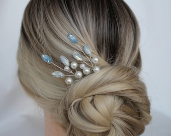 Blauwe haarspeld, saffier haarspelden, blauwe opaal haaraccessoires, bruiloft parel haarspelden, marineblauw bruidshaar stuk, bruidsmeisje haarspeld