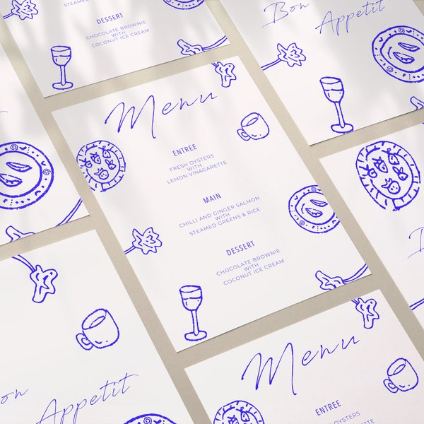 Printable Menu, Mediterranean Inspired Dinner party, Wedding menu, Greek inspired Hand drawn Illustration, Painted