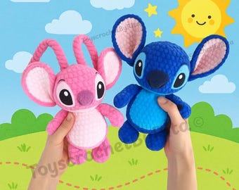 monstre bleu, monstre rose, modèle au crochet, PDF anglais