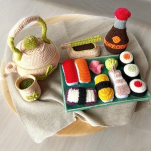 sushi nigiri crochet pattern, English PDF, crochet food pattern, Japanese sushi crochet, delicious lunch crochet