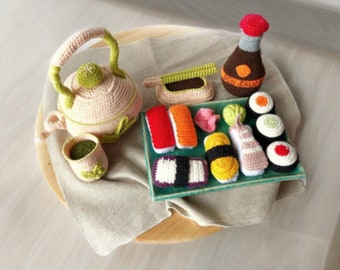 sushi nigiri crochet pattern, English PDF, crochet food pattern, Japanese sushi crochet, delicious lunch crochet