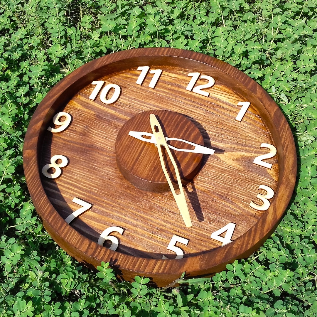 Unusual Wooden Wall Clock With Numbers, Decorative Wood Wall Clock