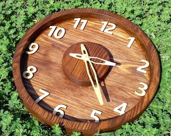 Ausgefallene Holz Wanduhr mit Zahlen, dekorative Holz Wanduhr, Designer Holz Wanduhr, Braune Holzuhr stille Wanduhr Holz