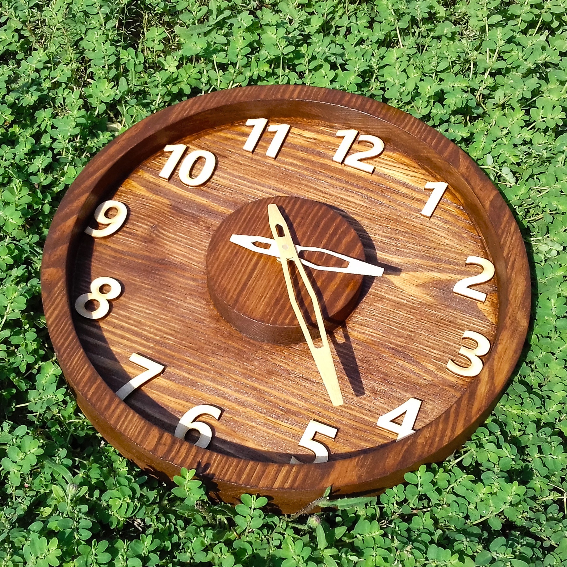 Unusual Wooden Wall Clock With Numbers, Decorative Wood Wall Clock